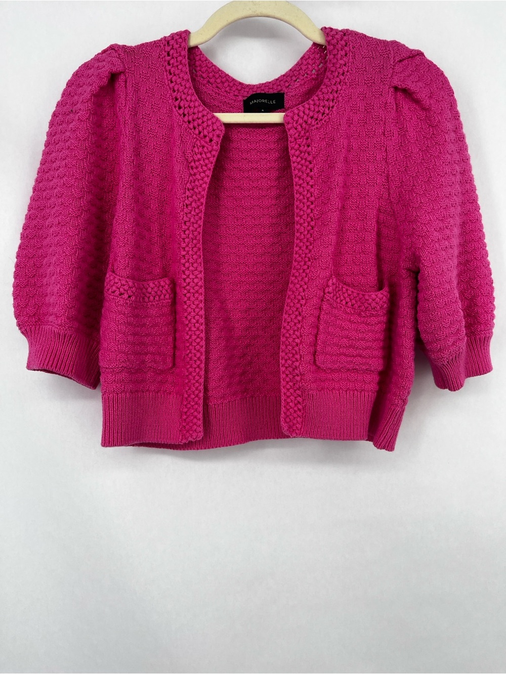 Majorelle Womens Cotton Short Puff Sleeve Open Tamal Cardigan Pink Size XS